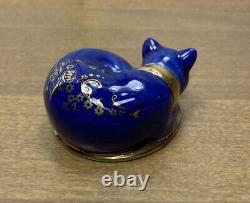 The Franklin Mint Curio Cabinet Cat Cobalt Blue And Gold Floral Sleeping Kitty