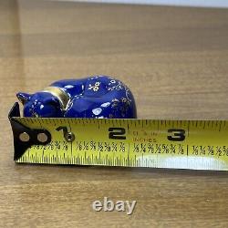 The Franklin Mint Curio Cabinet Cat Cobalt Blue And Gold Floral Sleeping Kitty
