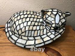 Tiffany Style Acrylic Cat Lamp Accent Light with Green Eyes 12x6x7