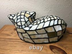 Tiffany Style Acrylic Cat Lamp Accent Light with Green Eyes 12x6x7