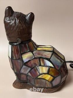 Tiffany Style Stained Glass Accent Table Lamp Kitty Cat Night Light WORKS