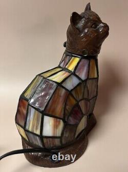 Tiffany Style Stained Glass Accent Table Lamp Kitty Cat Night Light WORKS
