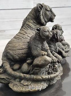 Tiger Safari Big Cat Lover Collector Bookend Bronze Marble Statue Heavy Deco Art