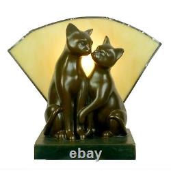 Twin Cat Art Deco Table Lamp Light With Amber Glass Will Ship Australia Wide