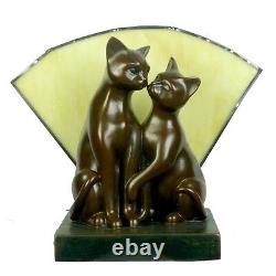 Twin Cat Art Deco Table Lamp Light With Amber Glass Will Ship Australia Wide