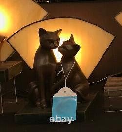 Twin Cat Art Deco Table Lamp Light With Amber Glass Will Ship Australia Wide