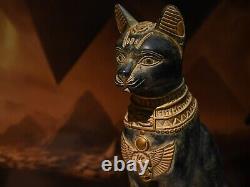 Unique statue of Egyptian goddess Bastet cat with scarab large heavy stone