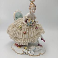 Unterweissbach Germany Dresden Lace Lady With Cat Porcelain Figurine 8340