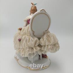 Unterweissbach Germany Dresden Lace Lady With Cat Porcelain Figurine 8340
