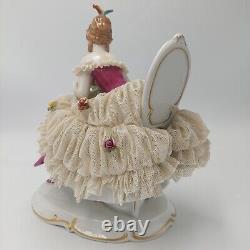 Unterweissbach Germany Dresden Lace Lady With Cat Porcelain Figurine 8340