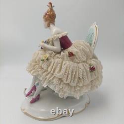 Unterweissbach Germany Dresden Lace Lady With Cat Porcelain Figurine 8340