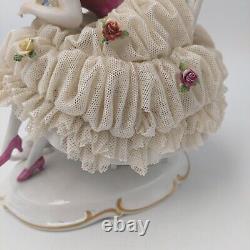 Unterweissbach Germany Dresden Lace Lady With Cat Porcelain Figurine 8340
