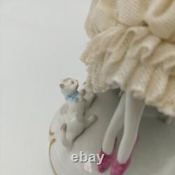 Unterweissbach Germany Dresden Lace Lady With Cat Porcelain Figurine 8340