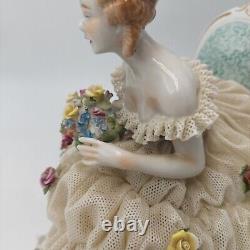 Unterweissbach Germany Dresden Lace Lady With Cat Porcelain Figurine 8340