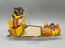 Unused Vintage Art Deco Halloween Bridge Place Card Hallmark Black Cat & JOL