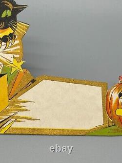 Unused Vintage Art Deco Halloween Bridge Place Card Hallmark Black Cat & JOL