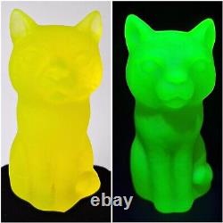 Uranium Cat Vaseline Frosted Matte Glass Figurine Glass Depression Yellow Glass