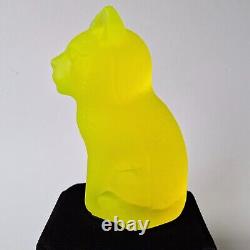 Uranium Cat Vaseline Frosted Matte Glass Figurine Glass Depression Yellow Glass