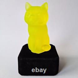 Uranium Cat Vaseline Frosted Matte Glass Figurine Glass Depression Yellow Glass
