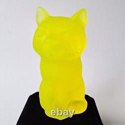 Uranium Cat Vaseline Frosted Matte Glass Figurine Glass Depression Yellow Glass