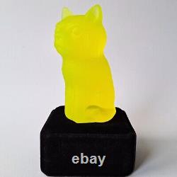 Uranium Cat Vaseline Frosted Matte Glass Figurine Glass Depression Yellow Glass