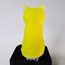 Uranium Cat Vaseline Frosted Matte Glass Figurine Glass Depression Yellow Glass