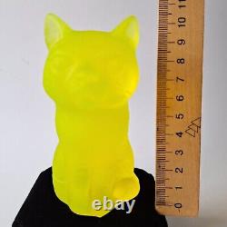 Uranium Cat Vaseline Frosted Matte Glass Figurine Glass Depression Yellow Glass