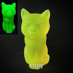 Uranium Cat Vaseline Glass Yellow Figurine Frosty Glass Matte Depression Glass