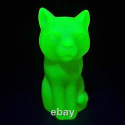 Uranium Cat Vaseline Glass Yellow Figurine Frosty Glass Matte Depression Glass
