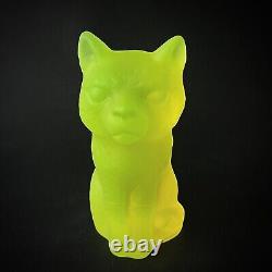 Uranium Cat Vaseline Glass Yellow Figurine Frosty Glass Matte Depression Glass