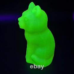 Uranium Cat Vaseline Glass Yellow Figurine Frosty Glass Matte Depression Glass
