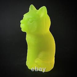 Uranium Cat Vaseline Glass Yellow Figurine Frosty Glass Matte Depression Glass
