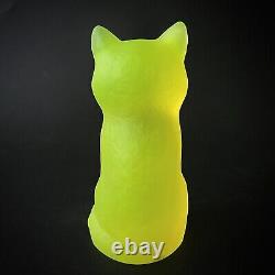 Uranium Cat Vaseline Glass Yellow Figurine Frosty Glass Matte Depression Glass