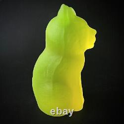 Uranium Cat Vaseline Glass Yellow Figurine Frosty Glass Matte Depression Glass