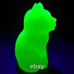 Uranium Cat Vaseline Glass Yellow Figurine Frosty Glass Matte Depression Glass