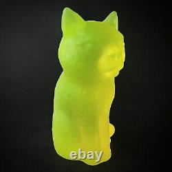 Uranium Cat Vaseline Glass Yellow Figurine Frosty Glass Matte Depression Glass