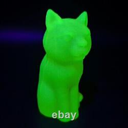 Uranium Cat Vaseline Glass Yellow Figurine Frosty Glass Matte Depression Glass