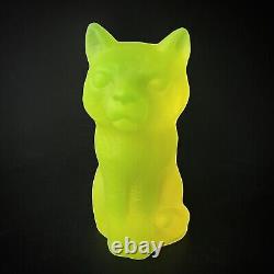 Uranium Cat Vaseline Glass Yellow Figurine Frosty Glass Matte Depression Glass