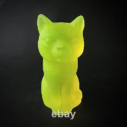 Uranium Cat Vaseline Glass Yellow Figurine Frosty Glass Matte Depression Glass