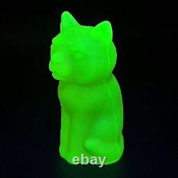 Uranium Cat Vaseline Glass Yellow Figurine Frosty Glass Matte Depression Glass