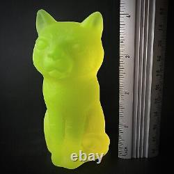 Uranium Cat Vaseline Glass Yellow Figurine Frosty Glass Matte Depression Glass