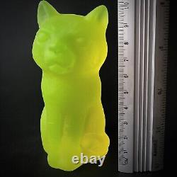 Uranium Cat Vaseline Glass Yellow Figurine Frosty Glass Matte Depression Glass