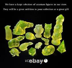 Uranium Cat Vaseline Glass Yellow Figurine Frosty Glass Matte Depression Glass