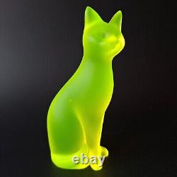 Uranium Cat Vaseline Glass Yellow Frosty Glass Figurine Uranum Depression Glass