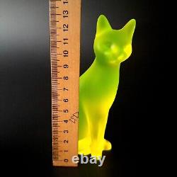 Uranium Cat Vaseline Glass Yellow Frosty Glass Figurine Uranum Depression Glass