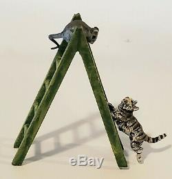 VIENNA BRONZE Miniature Figural Cat & Mouse Figurine on Ladder