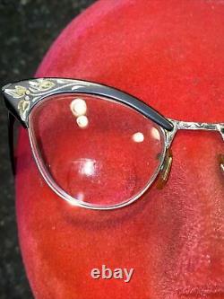 VINTAGE 50-60's Cat Eye Glasses Gold Plated American Optical Etched Engraved