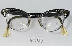 VINTAGE 50-60's Cat Eye Glasses Gold Plated American Optical Etched Engraved