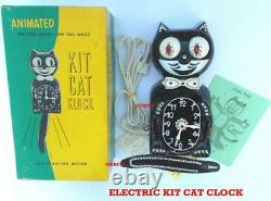 VINTAGE 60's BLACK ELECTRIC-KIT CAT KLOCK-KAT CLOCK-ORIGINAL MOTOR REBUILT+ BOX