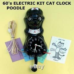 VINTAGE 60's BLACK JEWELED POODLE-KIT KAT CLOCK-KIT CAT KLOCK-ORIGINAL-ELECTRIC
